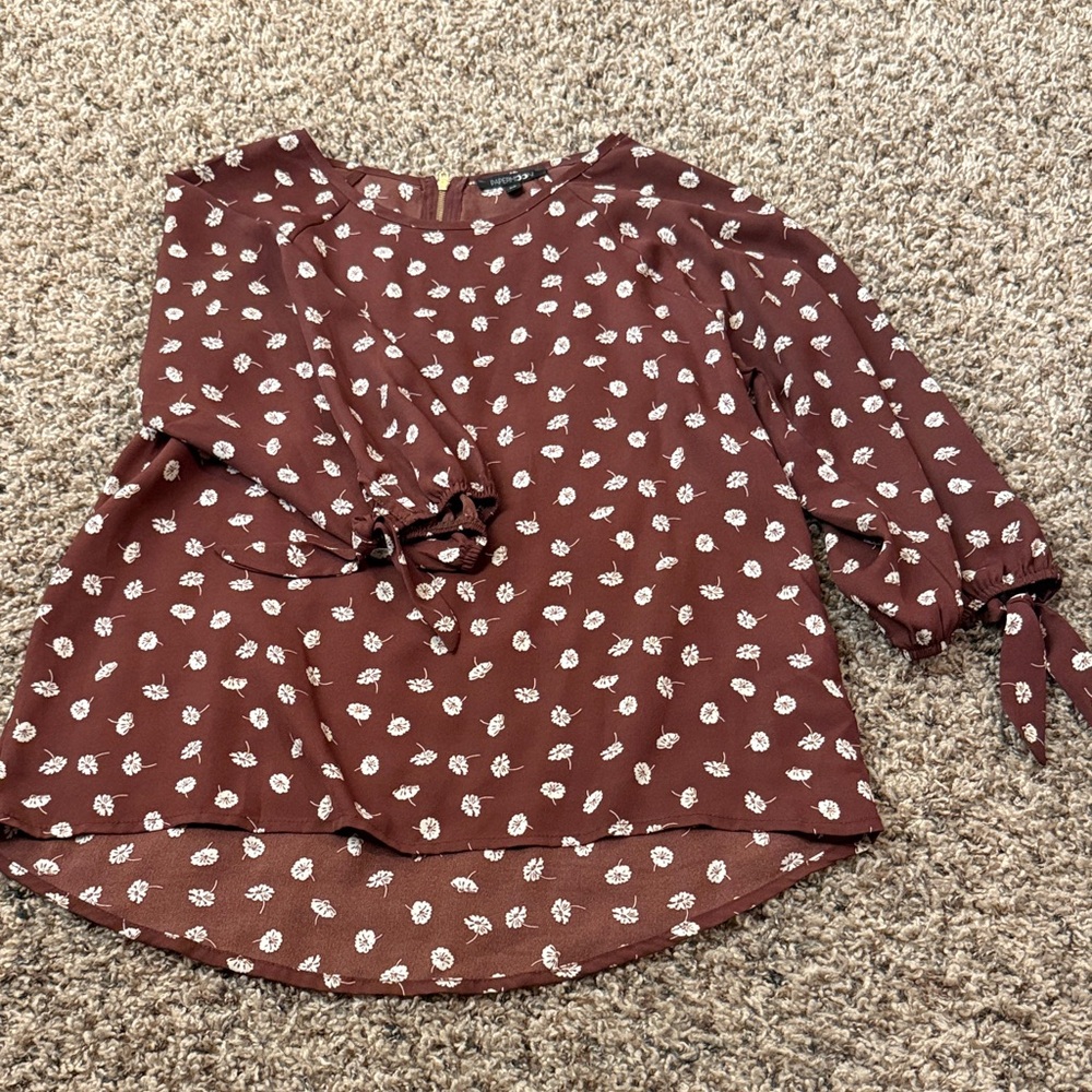 Floral Tie-Sleeve Blouse - Rust